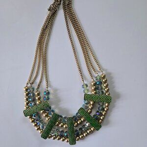 Chunky statement green and gold collar‎ necklace